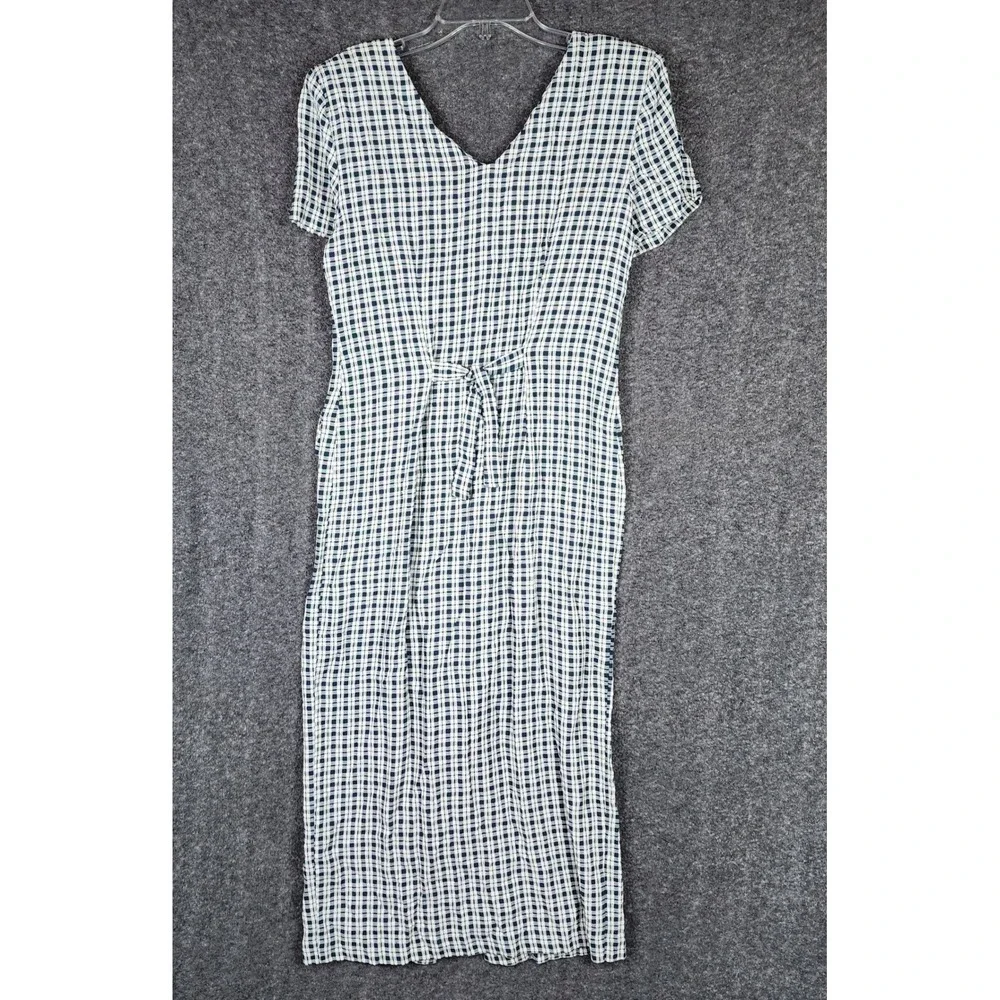 Dawn Joy Dress Womens 7-8 Vintage 4843 Navy Blue Gingham Button Front EUC